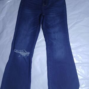 NOBO Dark Blue Flare Jeans w/ Distressed Knees